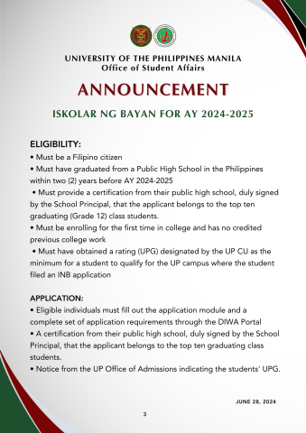 ISKOLAR NG BAYAN FOR AY 2024-2025