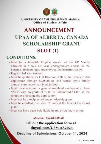 UPAA of Alberta, Canada, Scholarship Grant AY 2024-2025