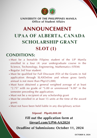 UPAA of Alberta, Canada, Scholarship Grant  AY 2024-2025